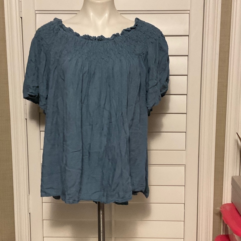 Chelsea & Theodore Blue Smocked Blouse